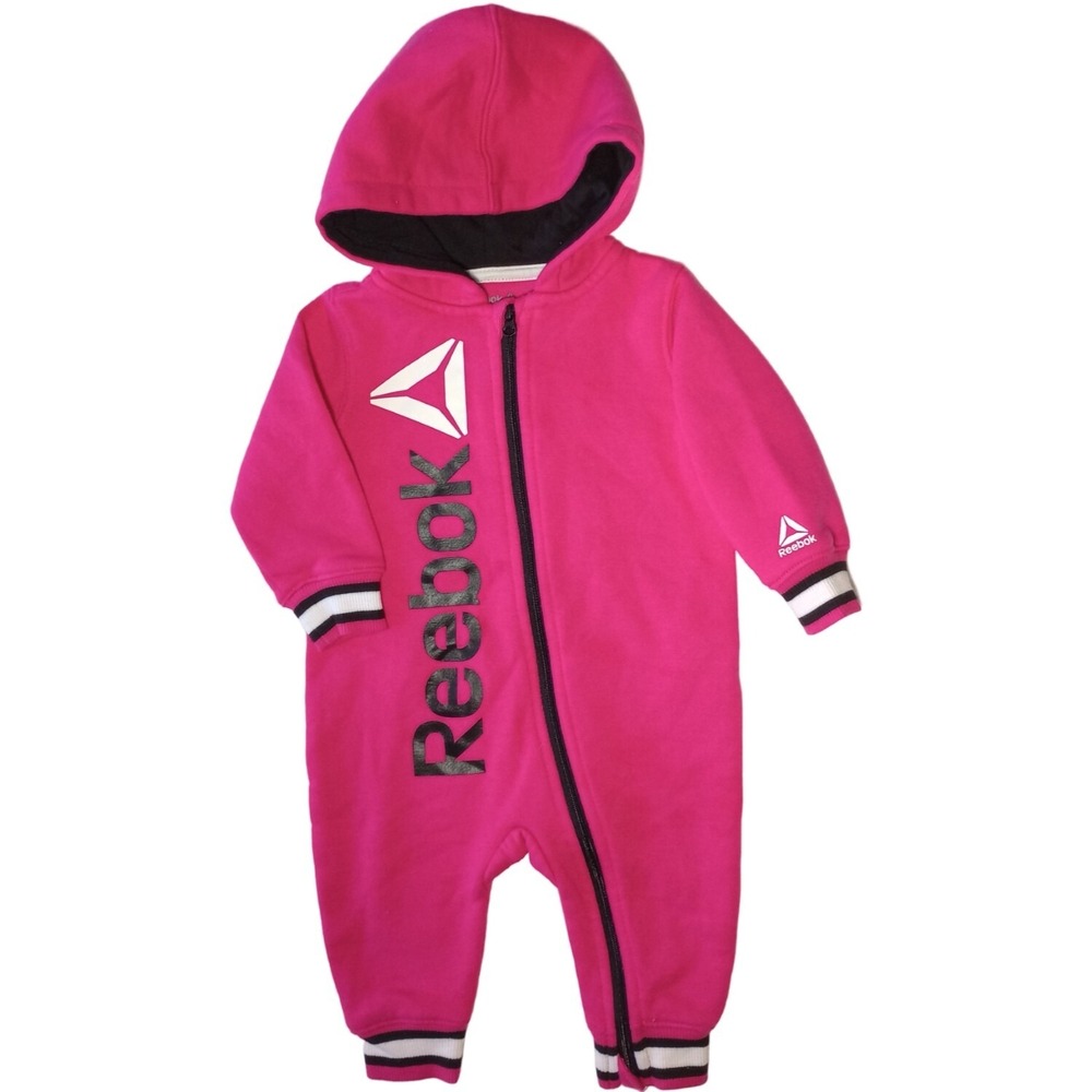 Reebox‎ Baby Girl 3 6 Mos Pink Hooded Longall Outfit Front Zip Sweatsuit Outfit